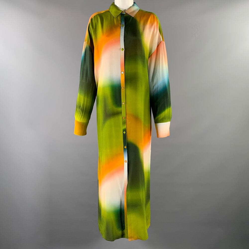 MARIE OLIVER Size S Olive Orange White Silk Tunic Dress